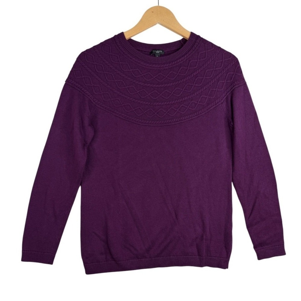 Talbots Women's Diamond Cable Neck Sweater Size Small Petite Purple